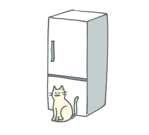 冷蔵庫の前に猫がいます。イラスト