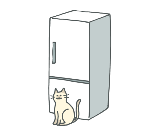 冷蔵庫の前に猫がいます。／イラスト