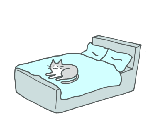 ベッドの上に猫がいます。イラスト